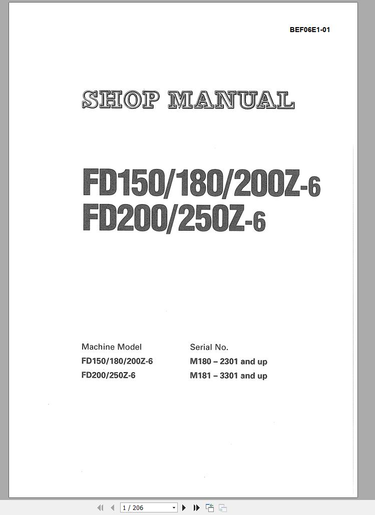 Komatsu Forklift Truck FD200 6 3301 up Shop Manual BEF06E1 01 1