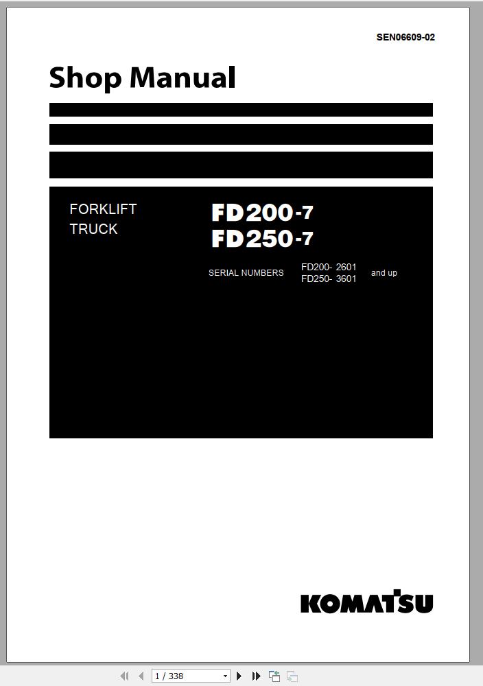 Komatsu Forklift Truck FD200 7 2601 up Shop Manual SEN06609 02 1