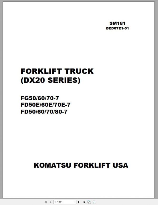 Komatsu Forklift Truck FD70ET 7 DX20 Series Shop Manual SM181 1