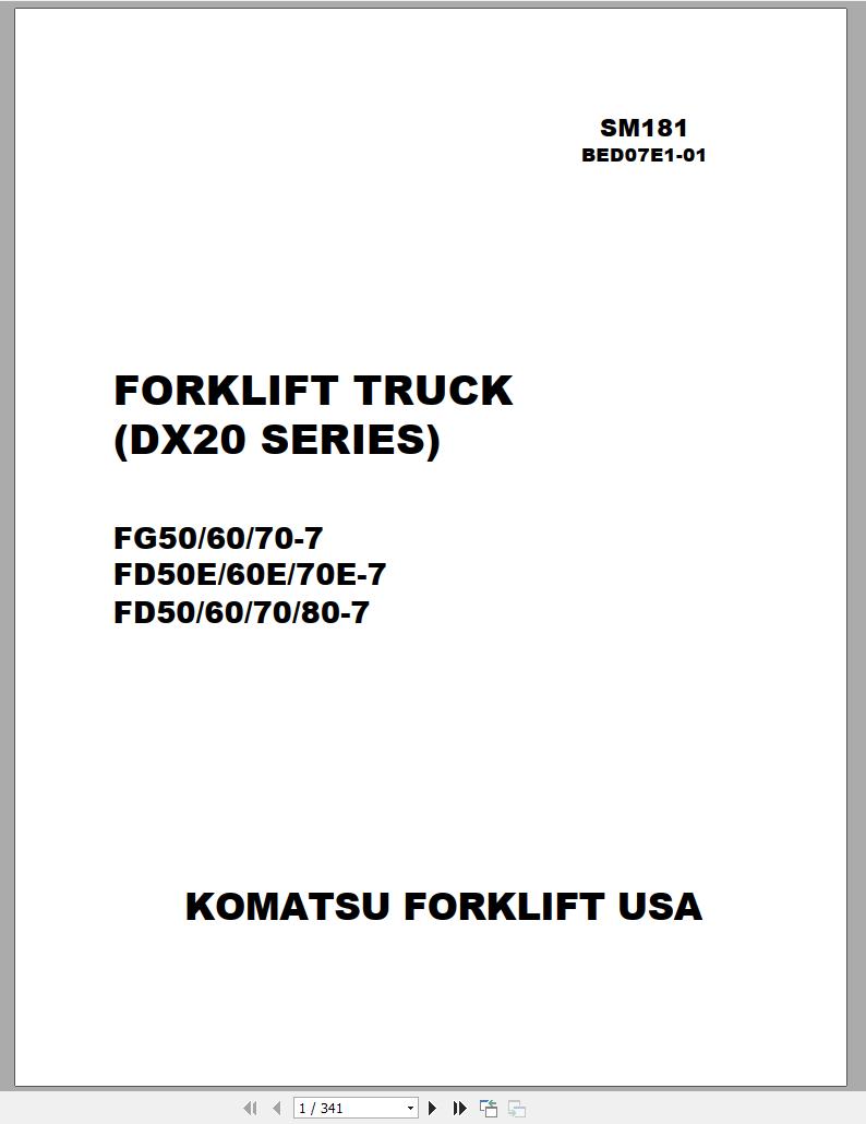 Komatsu Forklift Truck FD70ET 7 DX20 Series Shop Manual SM181 1