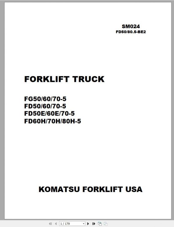 Komatsu Forklift Truck FD70HT 5 Shop Manual SM024 1