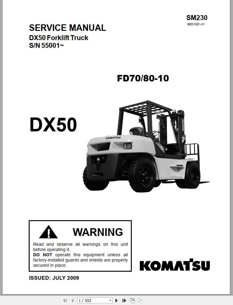 Komatsu Forklift Truck FD80T 10 Serial 55001 DX50 Series Service Manual SM230 1