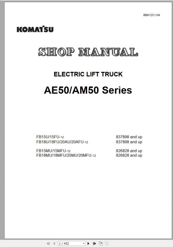 Komatsu Forklift Truck FFB20AFU 12 837898 up Shop Manual BBA12C1 04 1