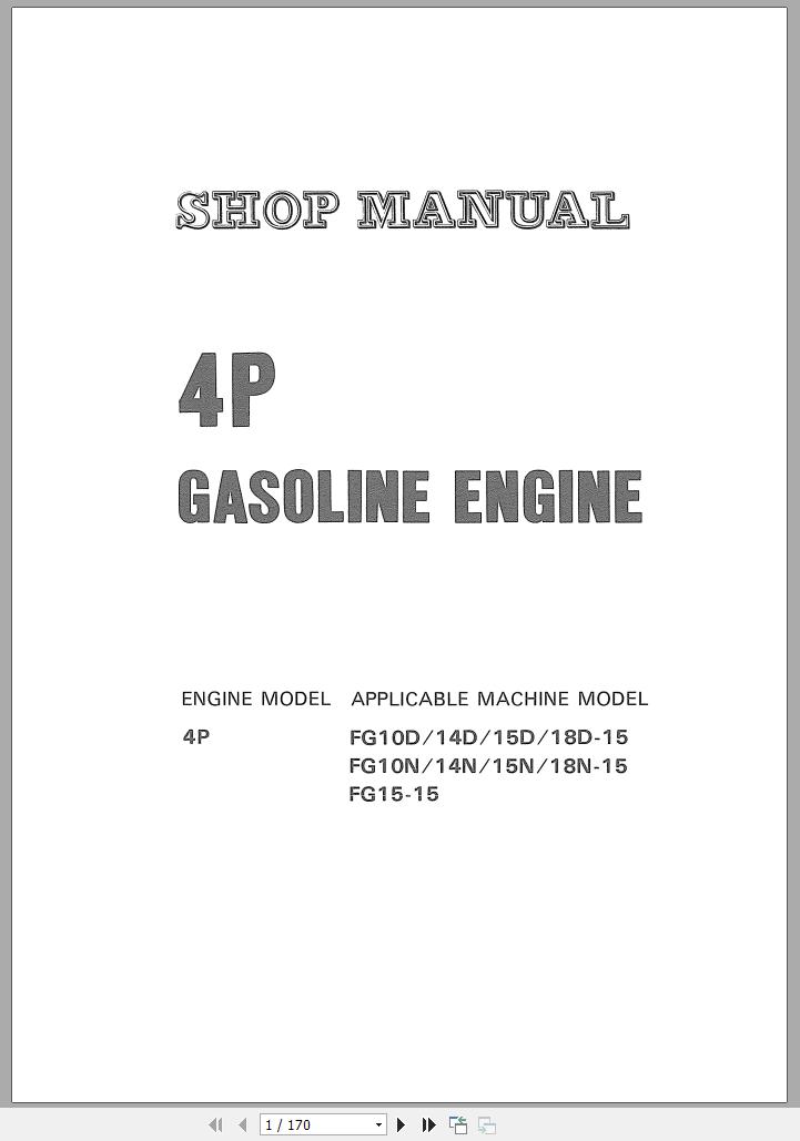 Komatsu Forklift Truck FG10 15 Gasoline Engine 4P Shop Manual 4PZA BE1 1