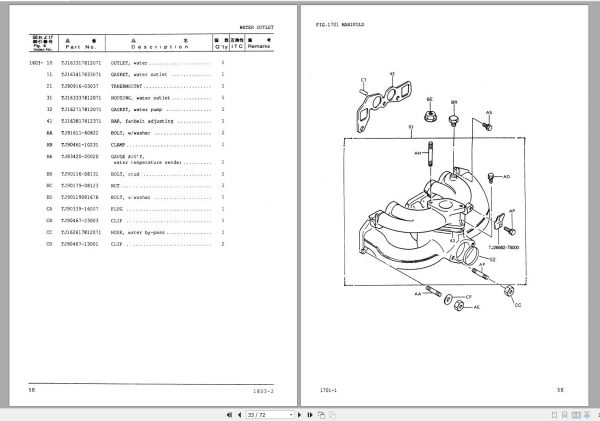 Komatsu Forklift Truck FG10 15 Gasoline Engine 5K 483001 up Parts Manual PGA5K00 01 2
