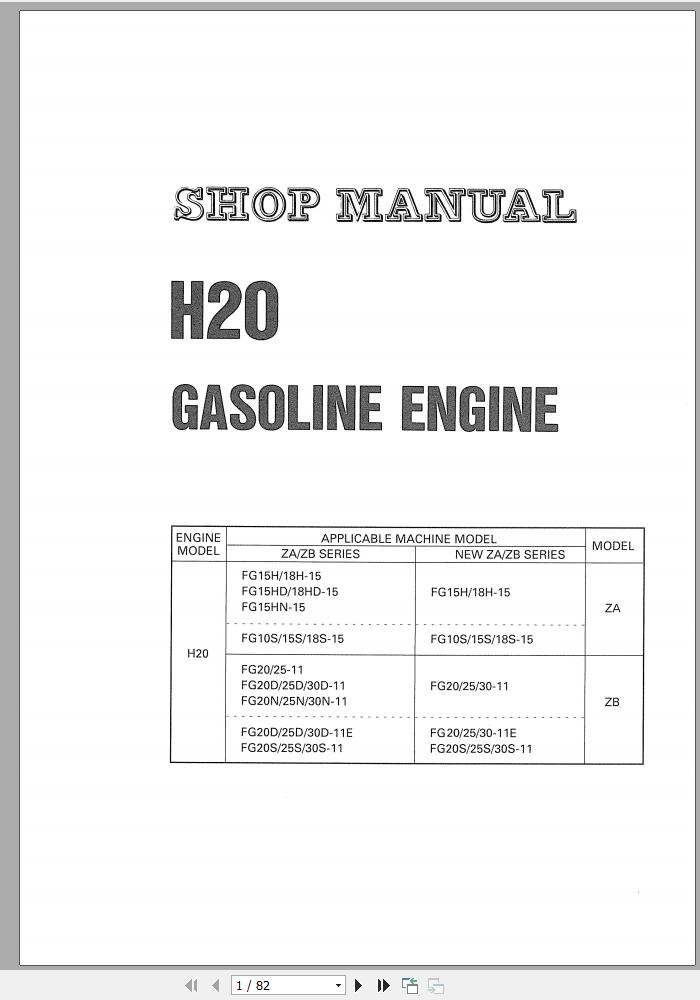 Komatsu Forklift Truck FG15 15 Gasoline Engine H20 Shop Manual H20ZA ZB BE2 1