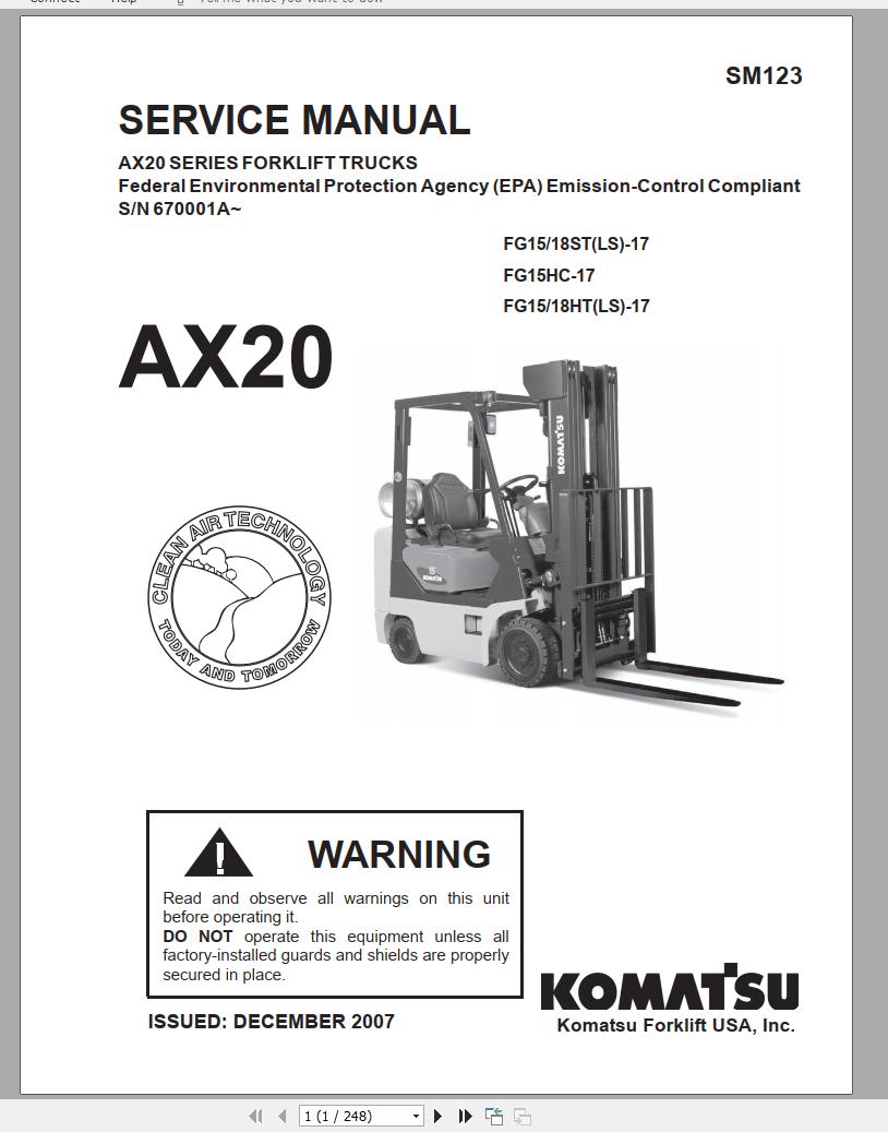 Komatsu Forklift Truck FG15 17 FG18ST 17 FG15HC 17 FG15HT 17 FG18HT 17 Service Manual SM123 1