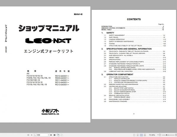 Komatsu Forklift Truck FG15H 20 640001 Shop Manual BEA20C1 01 1