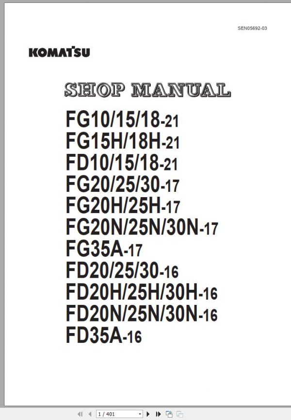 Komatsu Forklift Truck FG18T 21 Shop Manual SEN05692 03 1