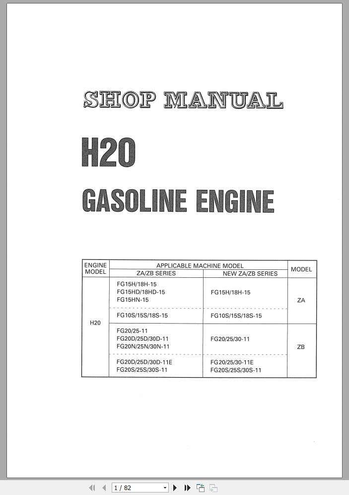Komatsu Forklift Truck FG20 11 Gasoline Engine H20 Shop Manual H20ZA ZB BE2 1