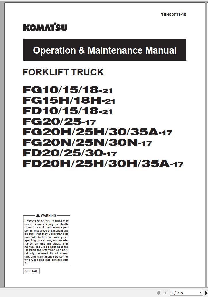 Komatsu Forklift Truck FG25 17 338501 up Operation Maintenance Manual TEN00711 10 1