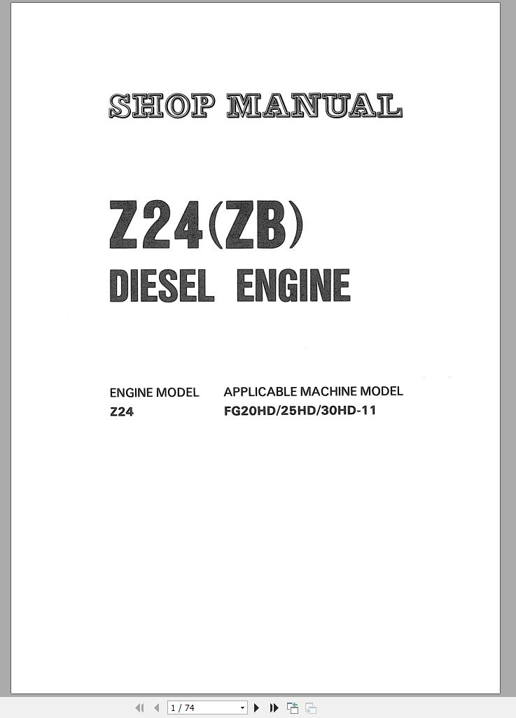 Komatsu Forklift Truck FG30 11 Diesel Engine Shop Manual Z24ZB BE1 1