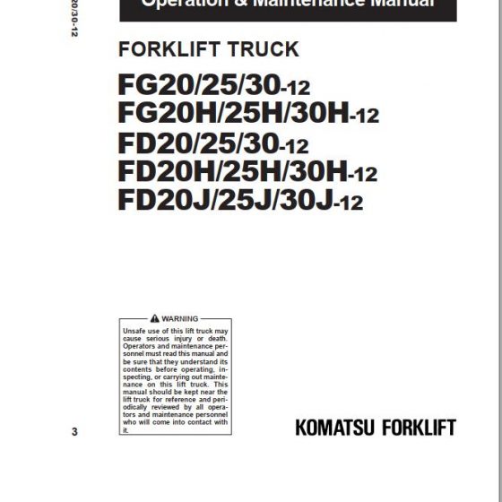 Komatsu Forklift Truck FG30HT12 10001A & up Operation & Maintenance