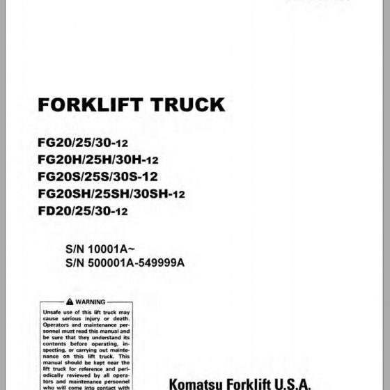 Komatsu Forklift Truck FG30HT12 10001A & up Shop Manual SM050