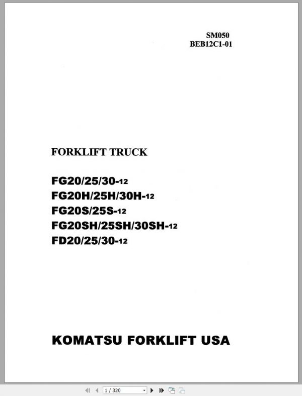 Komatsu Forklift Truck FG30HT 12 10001A up Shop Manual SM050 1