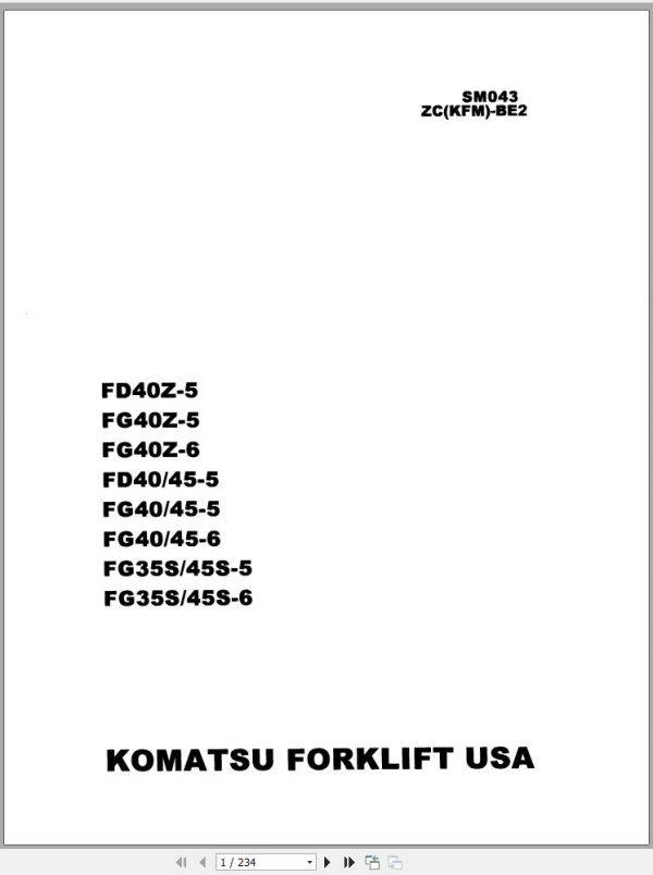 Komatsu Forklift Truck FG35S 5 60001A up Shop Manual SM043 1