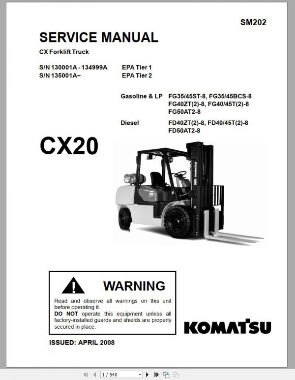 Komatsu Forklift Truck FG35STLS 8 CX20 Series Service Manual SM202 1