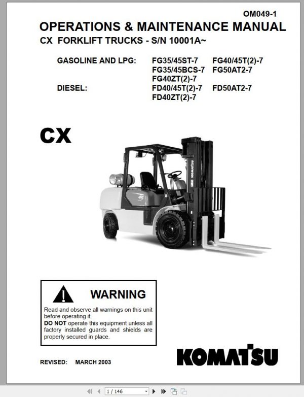 Komatsu Forklift Truck FG40ZT7 FG407 FG457 FD457 FD40ZT7 FD407