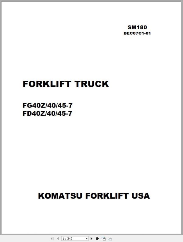 Komatsu Forklift Truck KFI CX Chassis Shop Manual SM108 BEC07C1 01 1 1