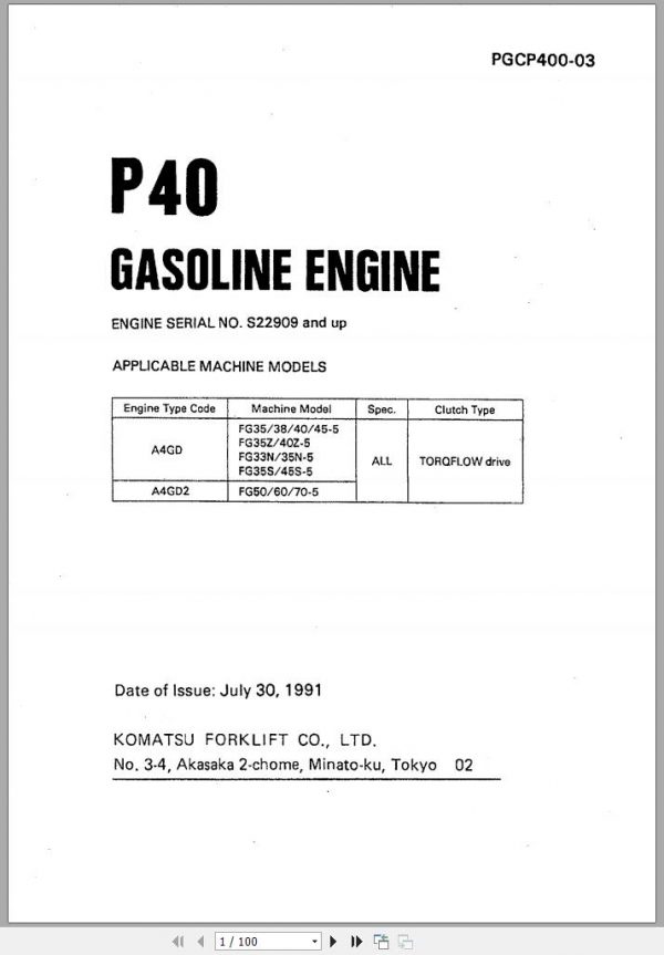 Komatsu Gasoline Engine P40 Part Manual PGCP400 03 1