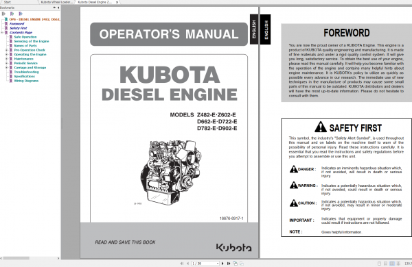 Kubota Construction Tractor Engine Operators Manual DVD 3