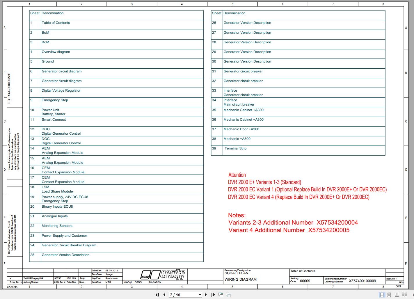 MTU DP650D5S Wiring Diagram XZ57400100009 2012