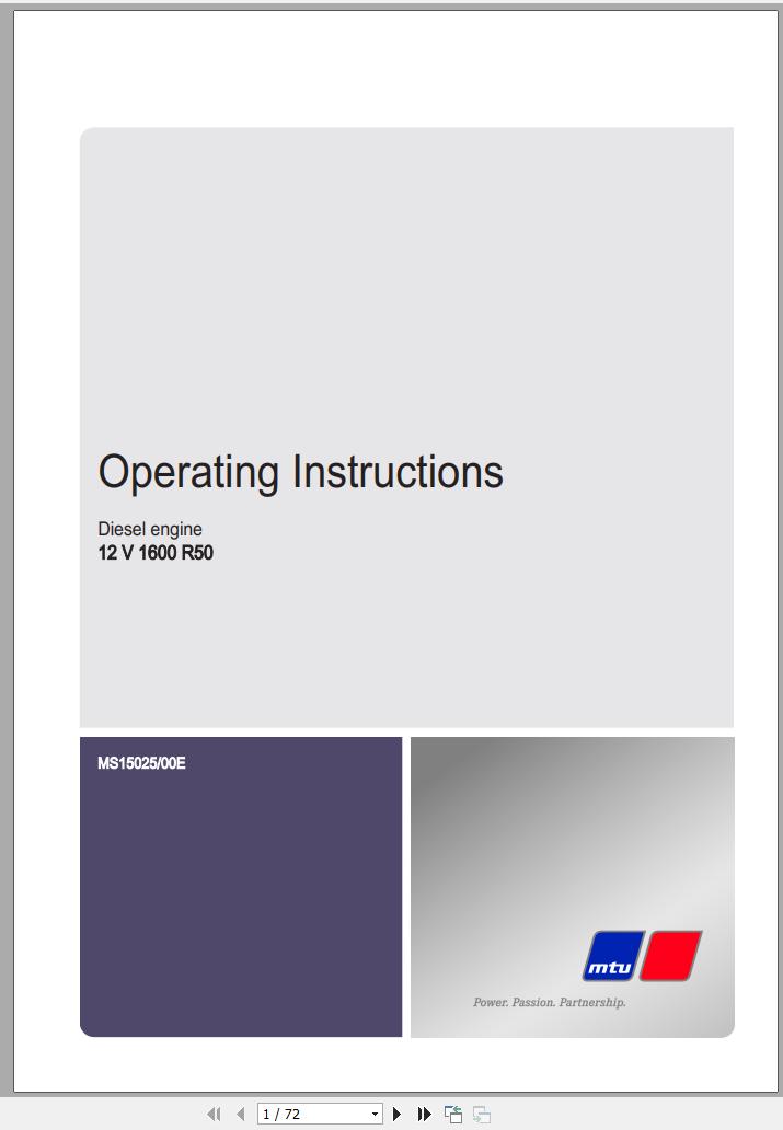 MTU Diesel Engine 12V 1600 R50 Operating Instructions MS15025 00E 2011
