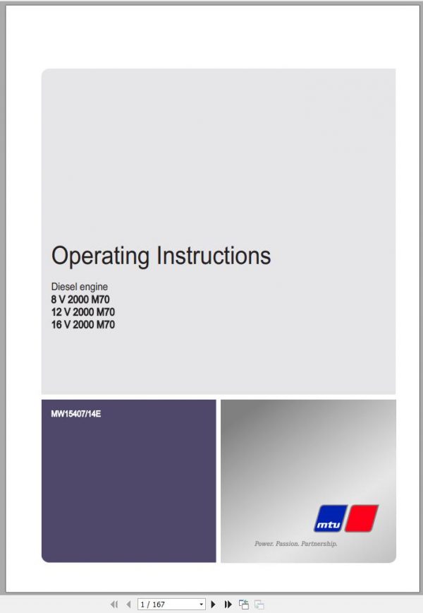 MTU Diesel Engine 12V 2000 M70 Operating Instructions MW15407 14E 2012