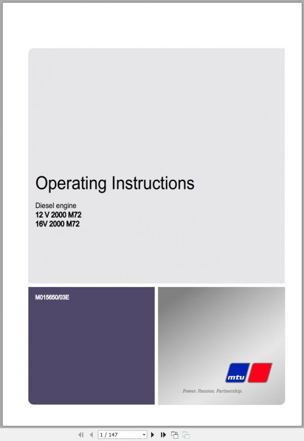 MTU Diesel Engine 12V 2000 M72 Operating Instructions M015650 03E 2011