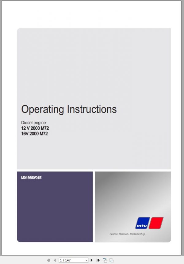 MTU Diesel Engine 12V 2000 M72 Operating Instructions M015650 04E 2012
