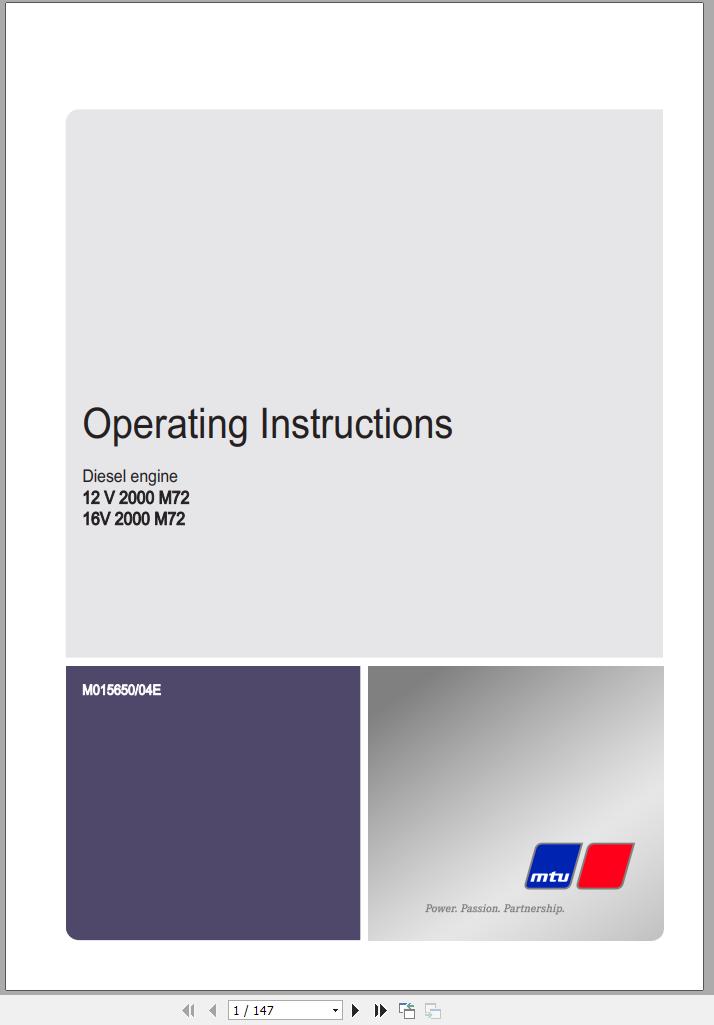 MTU Diesel Engine 12V 2000 M72 Operating Instructions M015650 04E 2012