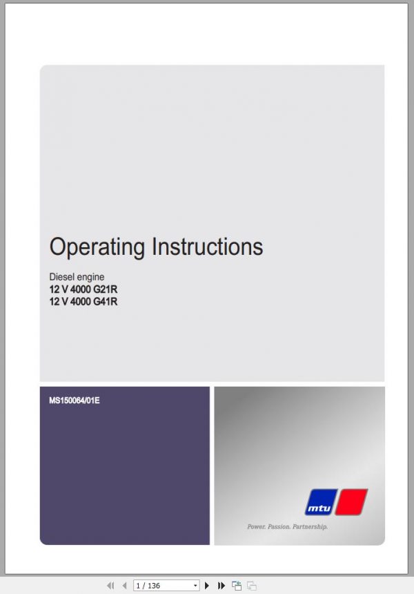 MTU Diesel Engine 12V 4000 G41R Operating Instructions MS150064 01E 2011