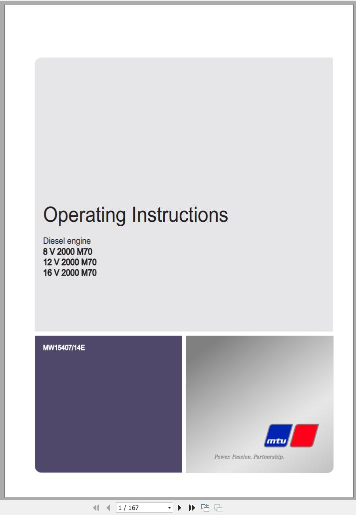 MTU Diesel Engine 16V 2000 M70 Operating Instructions MW15407 14E 2012