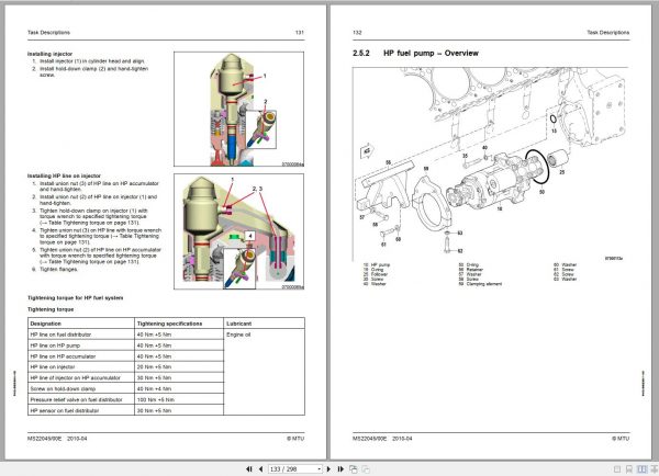 MTU Diesel Engine 16V 2000 M94 Common Rail Instructions for Exchange of Assemblies MS22045 00E 2010 1
