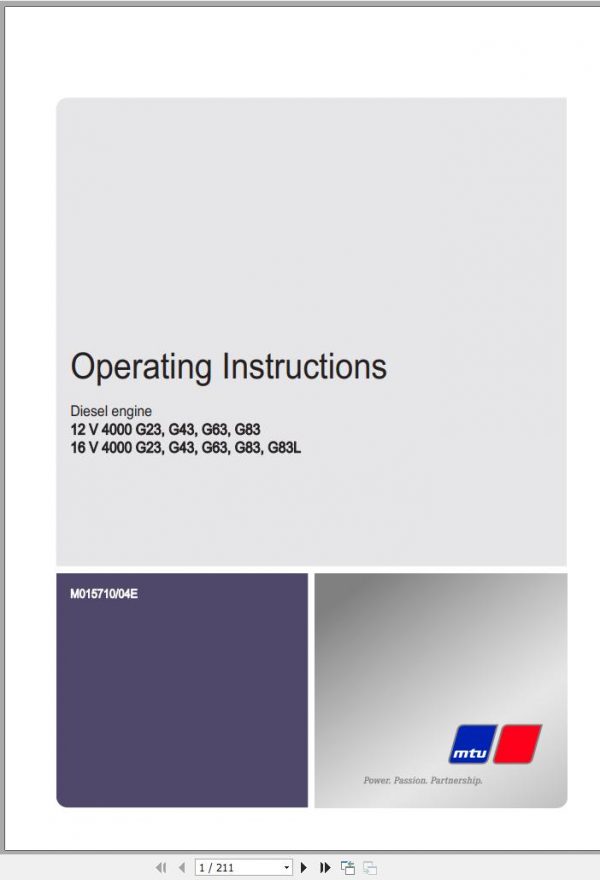 MTU Diesel Engine 16V 4000 G43 Operating Instructions M015710 04E 2012
