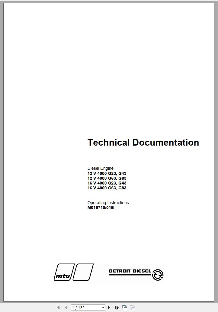 MTU Diesel Engine 16V 4000 G63 Operating Instructions M015710 01E 2007