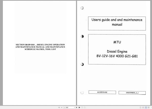MTU Diesel Engine 16V 4000 G81 Users and Maintenance Manual M015570 01E