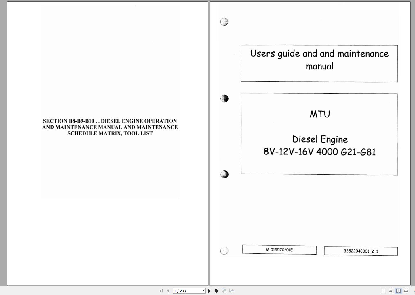 MTU Diesel Engine 16V 4000 G81 Users and Maintenance Manual M015570 01E