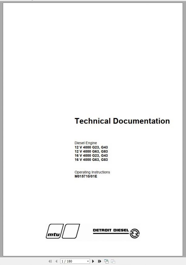 MTU Diesel Engine 16V 4000 G83 Operating Instructions M015710 01E 2007