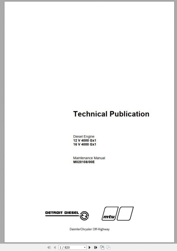 MTU Diesel Engine 16V 4000 Gx1 Technical Publication M020108 00E 2004