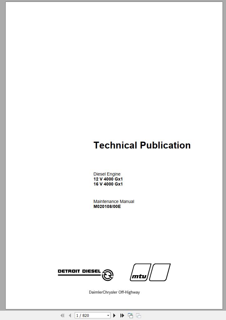 MTU Diesel Engine 16V 4000 Gx1 Technical Publication M020108 00E 2004