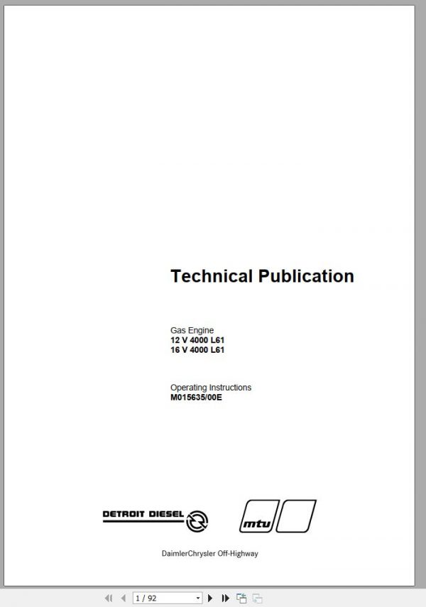 MTU Diesel Engine 16V 4000 L61 Operating Instructions M015635 00E 2004