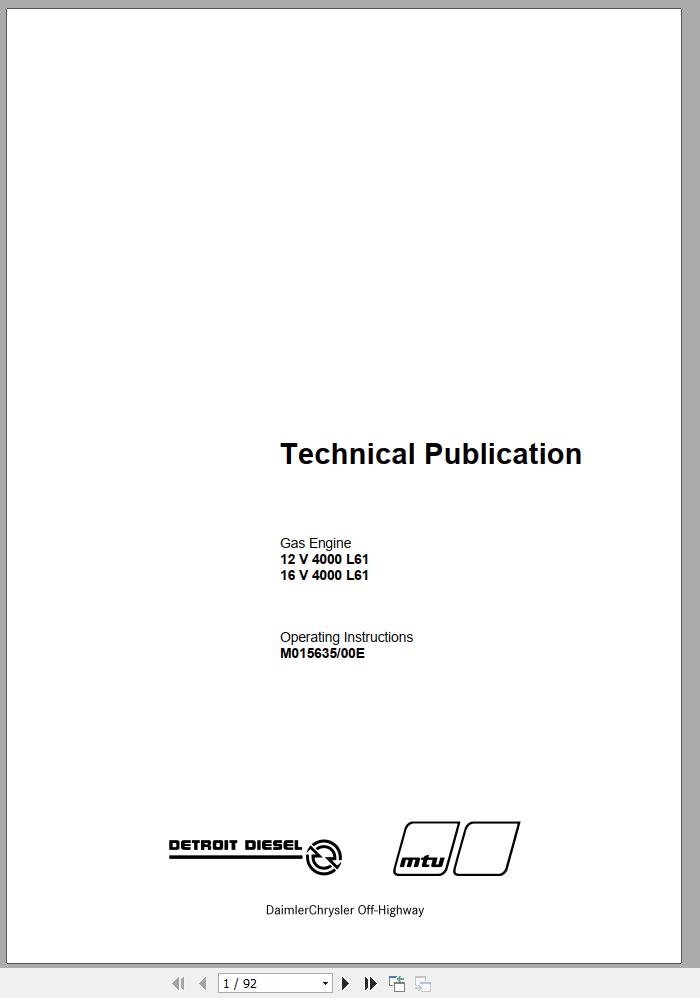 MTU Diesel Engine 16V 4000 L61 Operating Instructions M015635 00E 2004