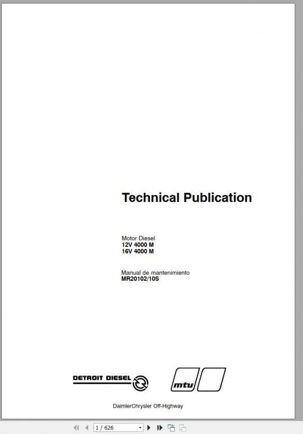 MTU Diesel Engine 16V 4000 M Maintenance Manual MR20102 10S 2002 ES