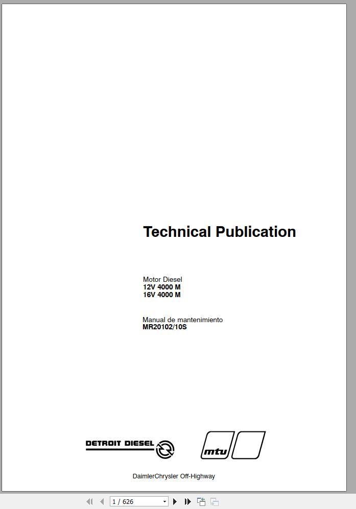 MTU Diesel Engine 16V 4000 M Maintenance Manual MR20102 10S 2002 ES
