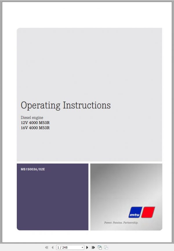 MTU Diesel Engine 16V 4000 M53R Operating Instructions MS150036 02E 2013