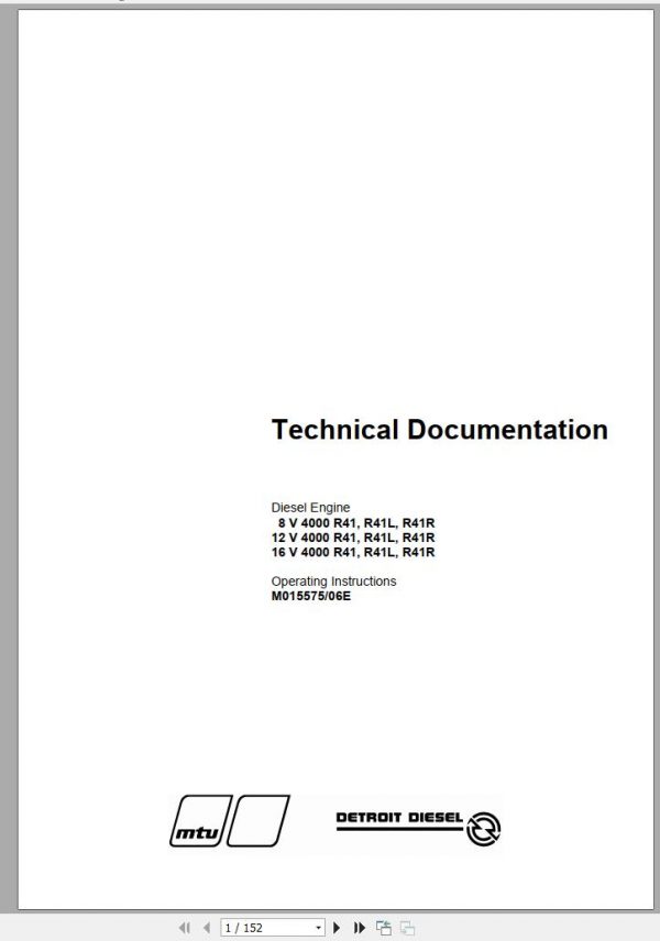 MTU Diesel Engine 16V 4000 R41 R41L R41R Operating Instructions M015575 06E 2008