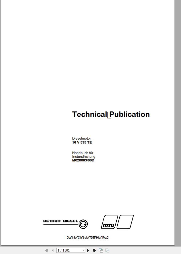 MTU Diesel Engine 16V 595 TE Maintenance Manual M020063 00D 2002 DE