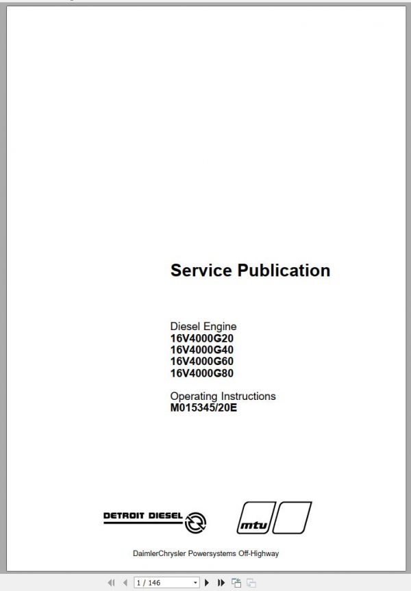 MTU Diesel Engine 16V4000G60 Operating Instructions M015345 20E 2000