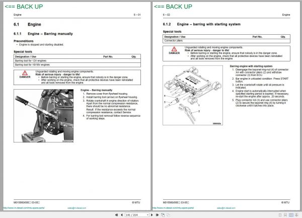 MTU Diesel Engine 18V 2000 G63 G83 Use and Maintenance Manual M015560 00E 2003 1